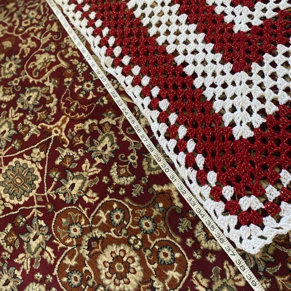 Festive Red and White Crochet Throw Blanket